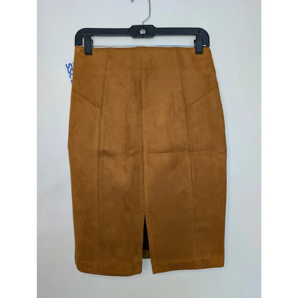 Marc New York Andrew Marc Women Skirts, Caramel Brown Faux Suede Pencil Skirt XS